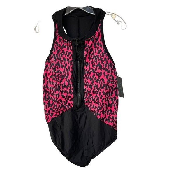 NEW Aqua Green One Piece Animal Print Swimwear Women’s Size 18W Pink Black Cheet - Picture 2 of 6